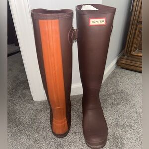 Hunter Brown and Orange Women's Winter Rain Boots